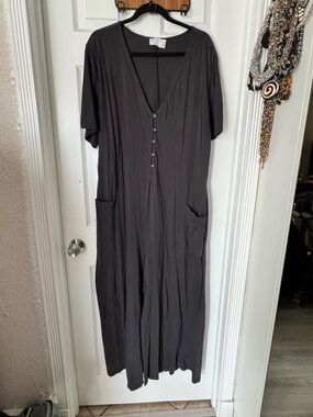 Button-Front Grey Jumpsuit with Pockets